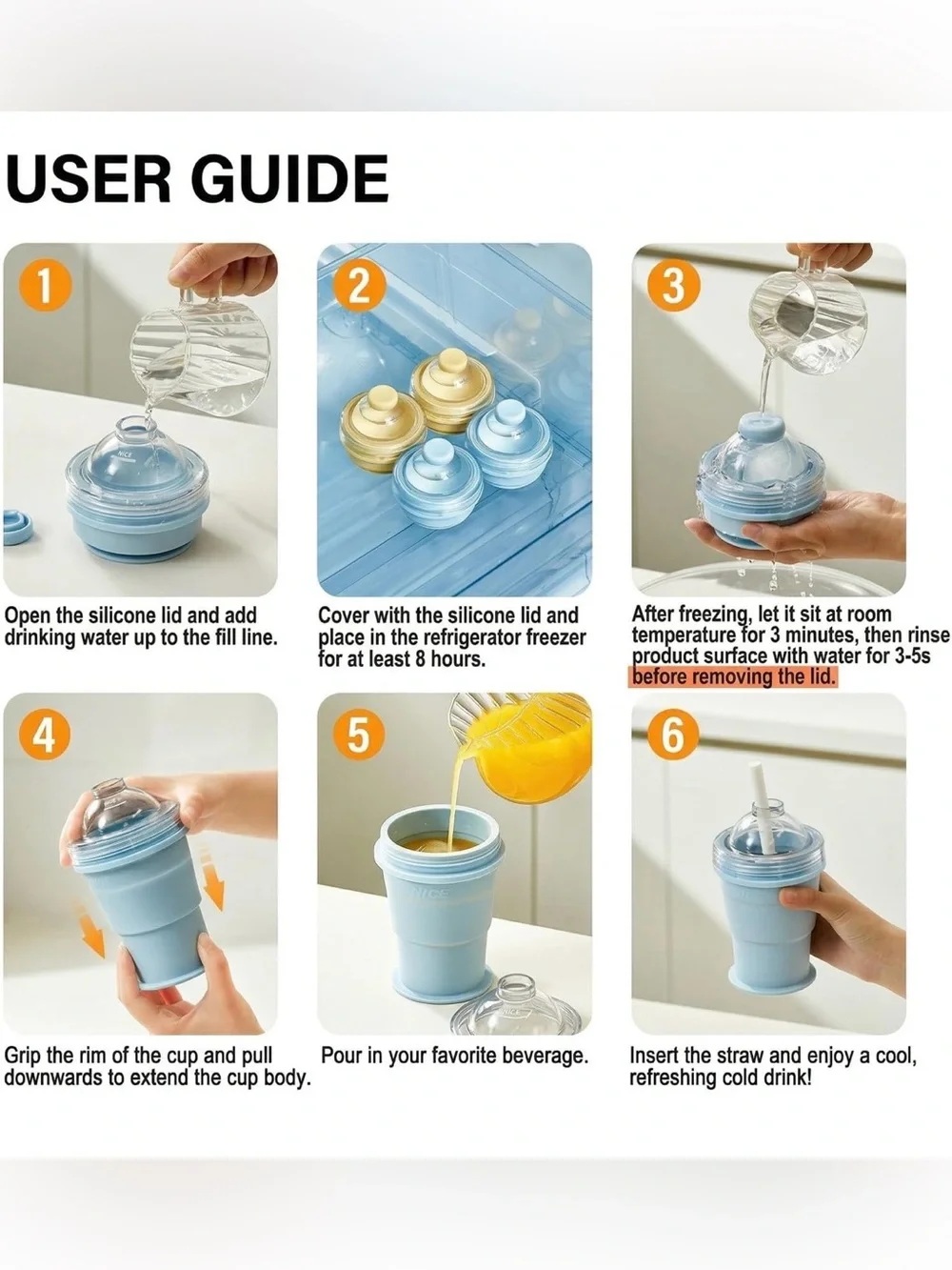 Portable Foldable Ice Hockey Drink Cup With Ice Ball Mold (Blue+Yellow)